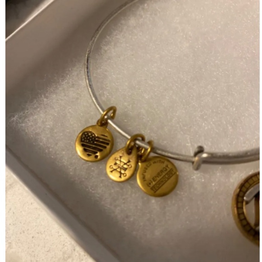 New Alex & Ani initial P silver/gold tone charm bracelet,gift box,some discolor. - Picture 7 of 10